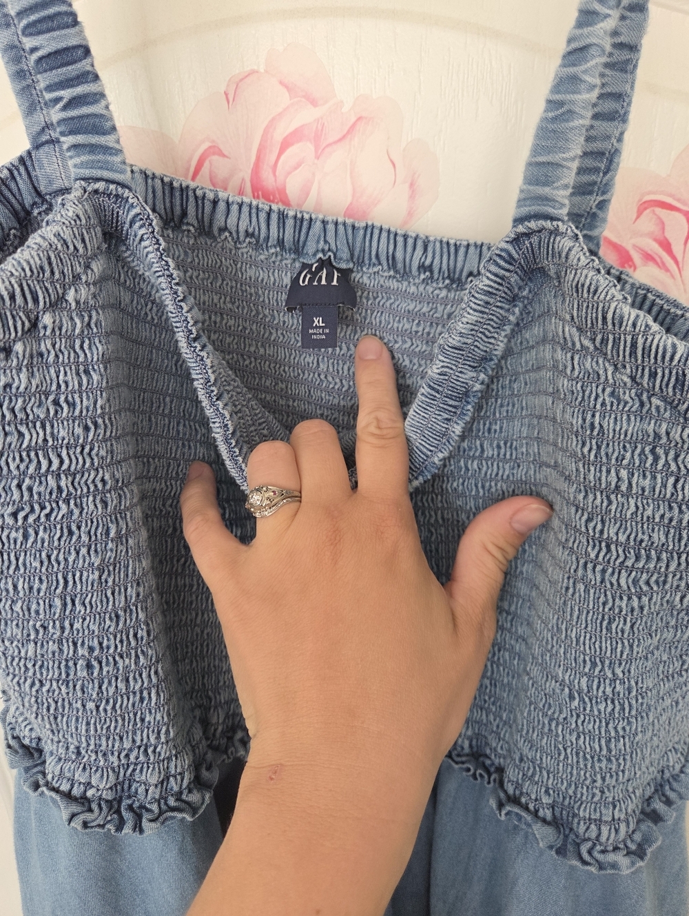 Gap Blue Cotton Chambray Handkerchief Hem Dress With Pockets Smocked XL - Picture 7 of 9